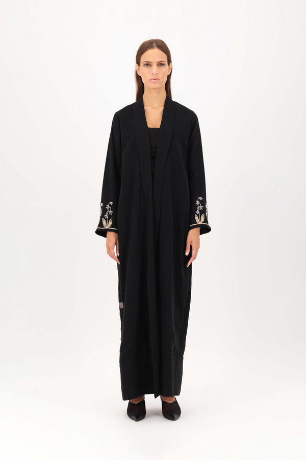 Pom-Pom Dahlia Zainah Cut Abaya in Black