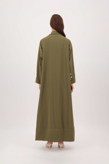 Pom-Pom Dahlia Zainah Cut Abaya in Dark Olive