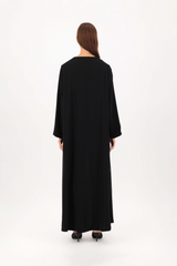 Round Neck Anchor Thread Abaya in Black