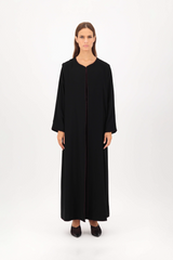Round Neck Anchor Thread Abaya in Black