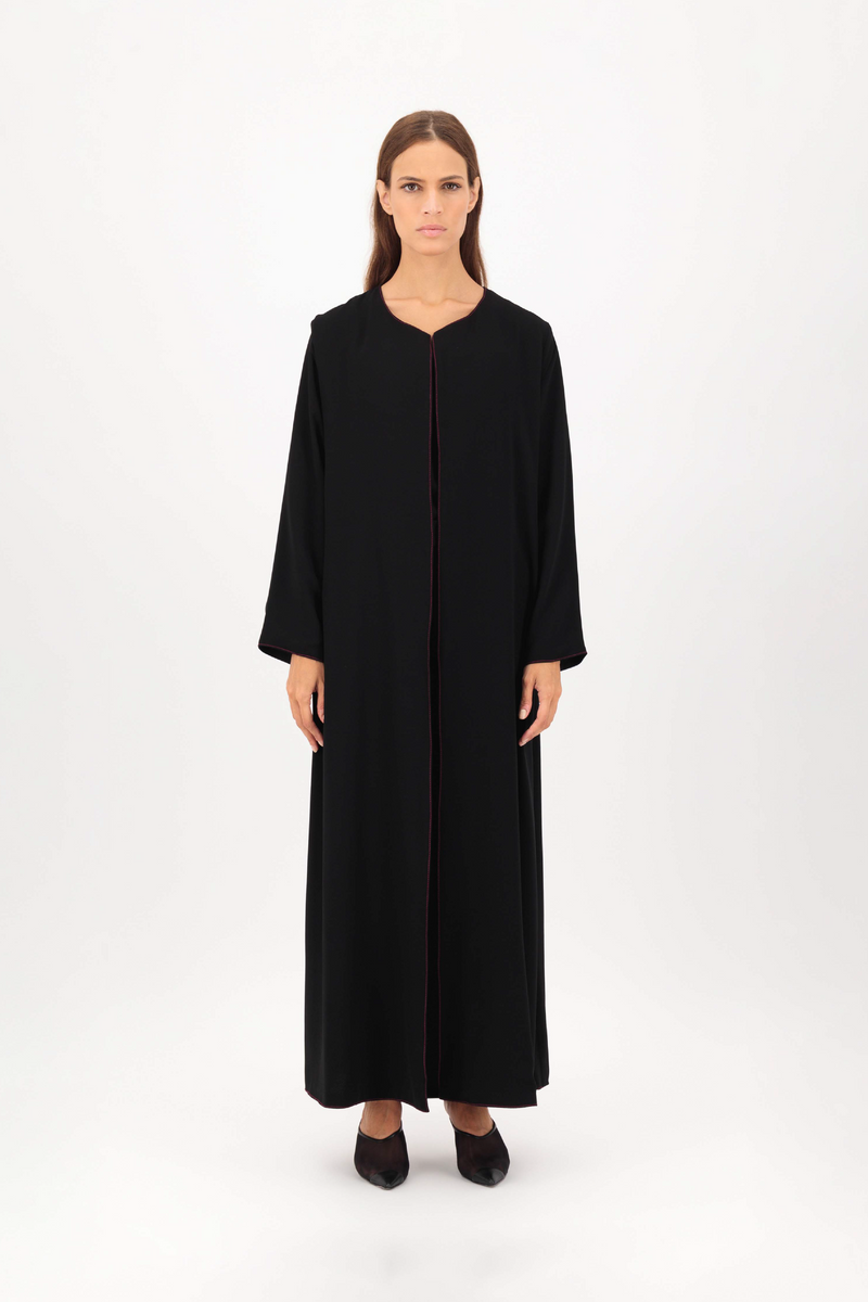 Round Neck Anchor Thread Abaya in Black