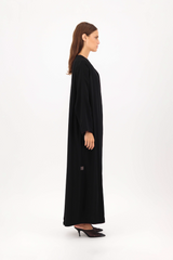 Round Neck Anchor Thread Abaya in Black