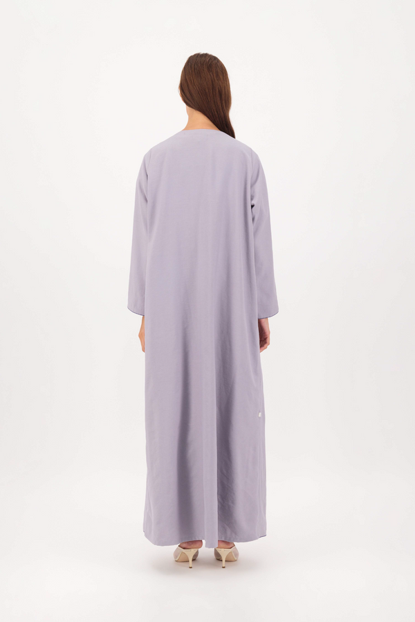 Round Neck Anchor Thread Abaya in Grey