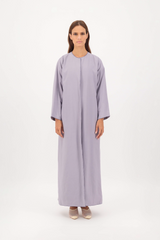 Round Neck Anchor Thread Abaya in Grey