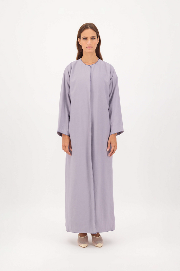 Round Neck Anchor Thread Abaya in Grey