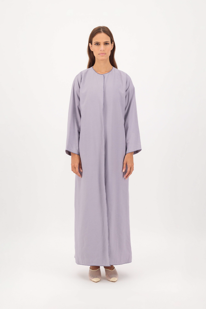 Round Neck Anchor Thread Abaya in Grey