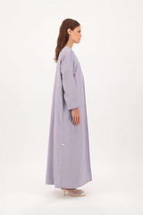 Round Neck Anchor Thread Abaya in Grey