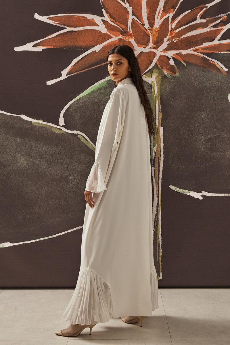 Serena Mandarine Collar Abaya in White