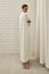 Self-Line Striped Jacket Abaya in White