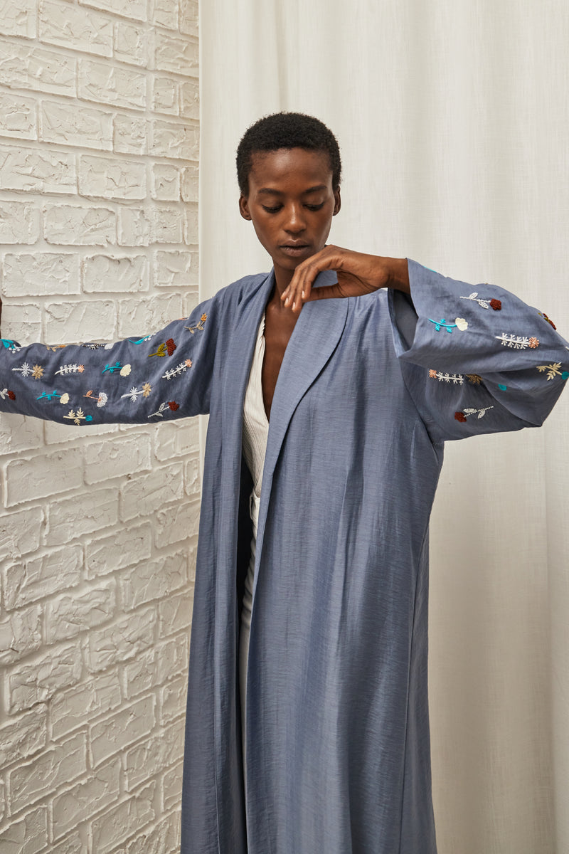 Summer Floral Garden Abaya in Grey
