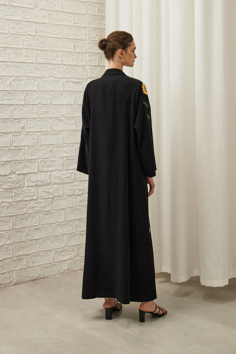 Sunflower Embroidery Abaya in Black