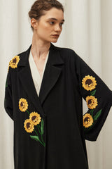 Sunflower Embroidery Abaya in Black