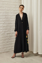Sunflower Embroidery Abaya in Black