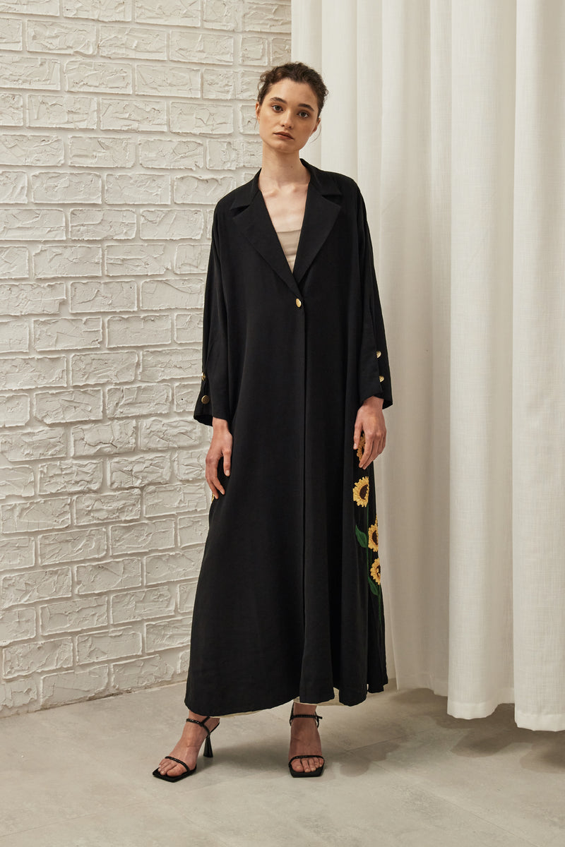 Sunflower Embroidery Abaya in Black