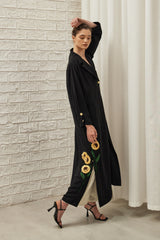 Sunflower Embroidery Abaya in Black