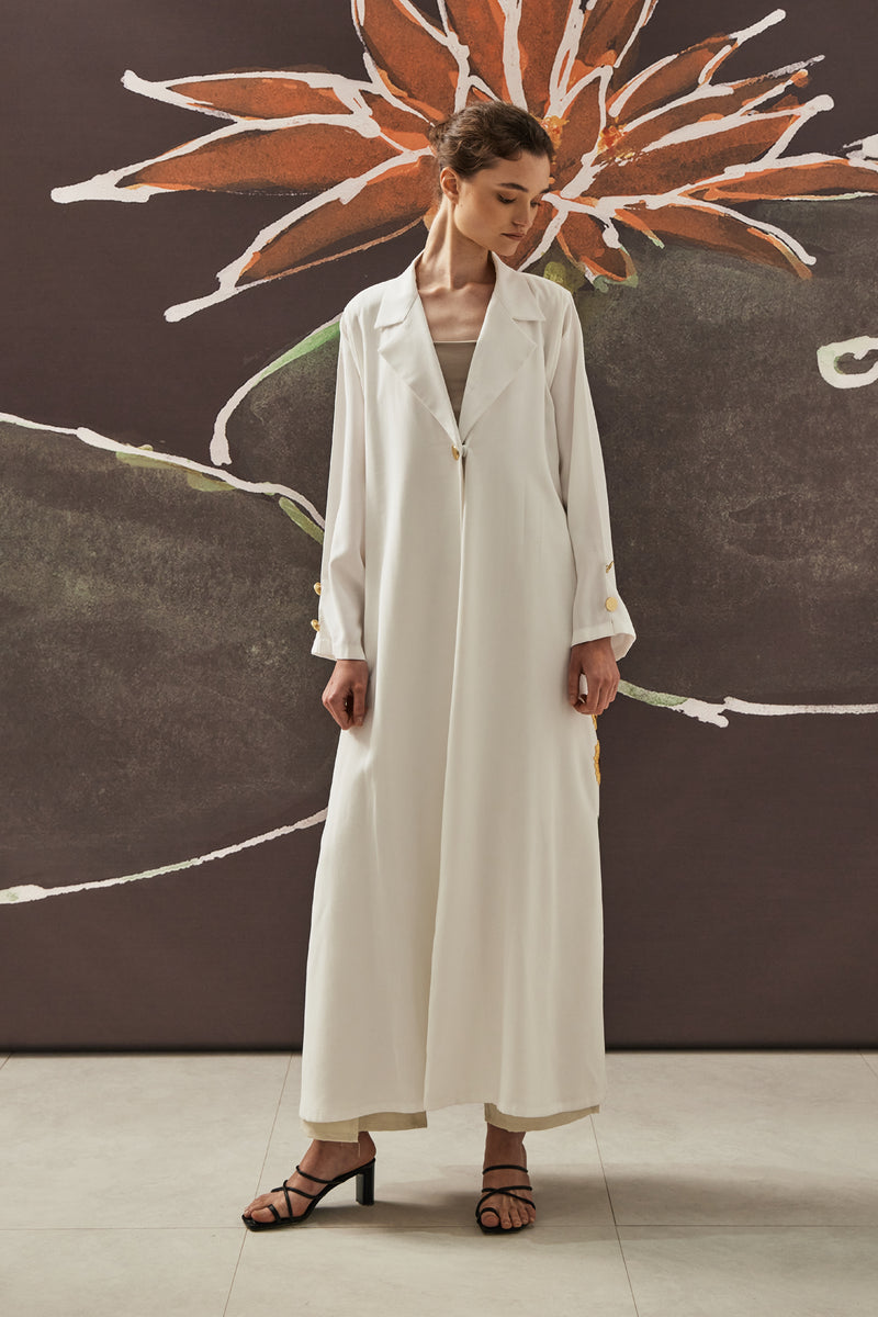 Sunflower Embroidery Abaya in White