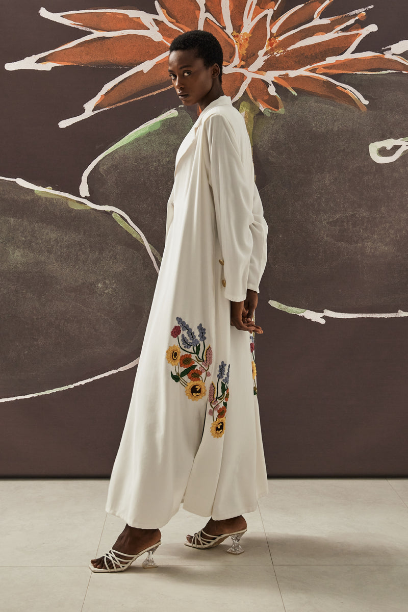 Sunflower Garden Abaya in White